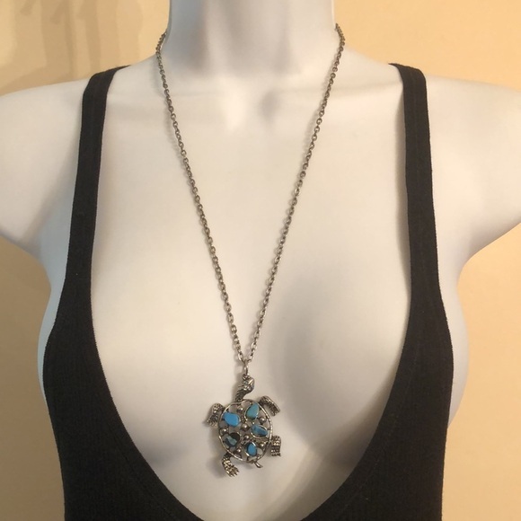 CURATED bundle turquoise turtle pendant necklace and earrings boho - Picture 5 of 5